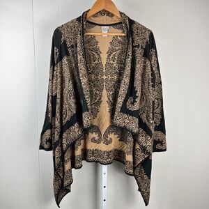 J. Jill Waterfall Cardigan‎ Sweater Womens XS Brown Jacquard 100% Cotton